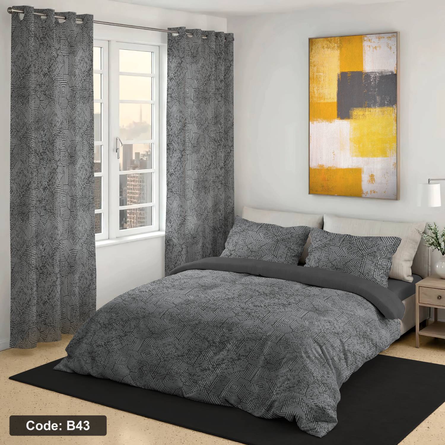 روتختی دونفره چاپی رنگ طوسی کد b43