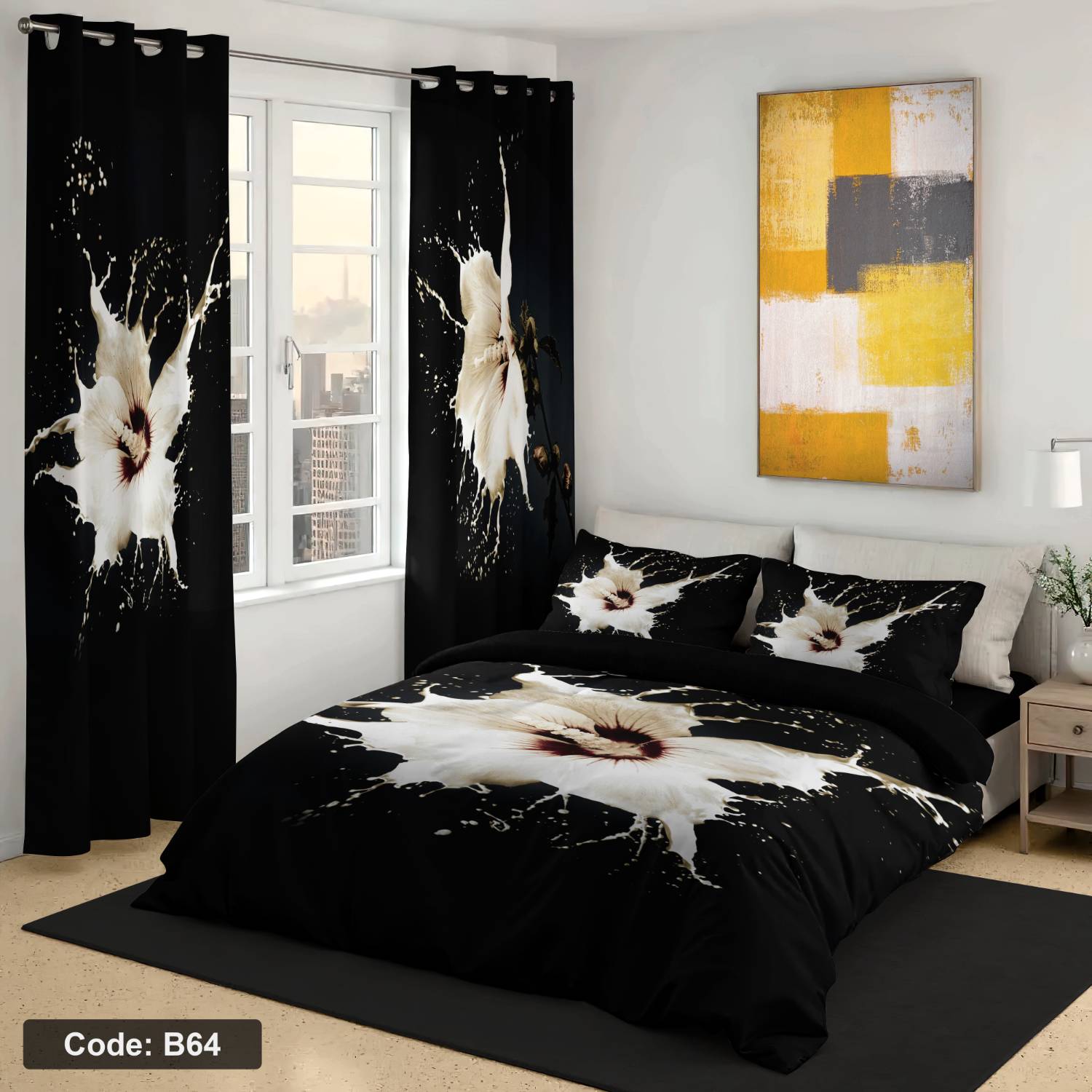 روتختی دونفره چاپی رنگ مشکی و سفید b64