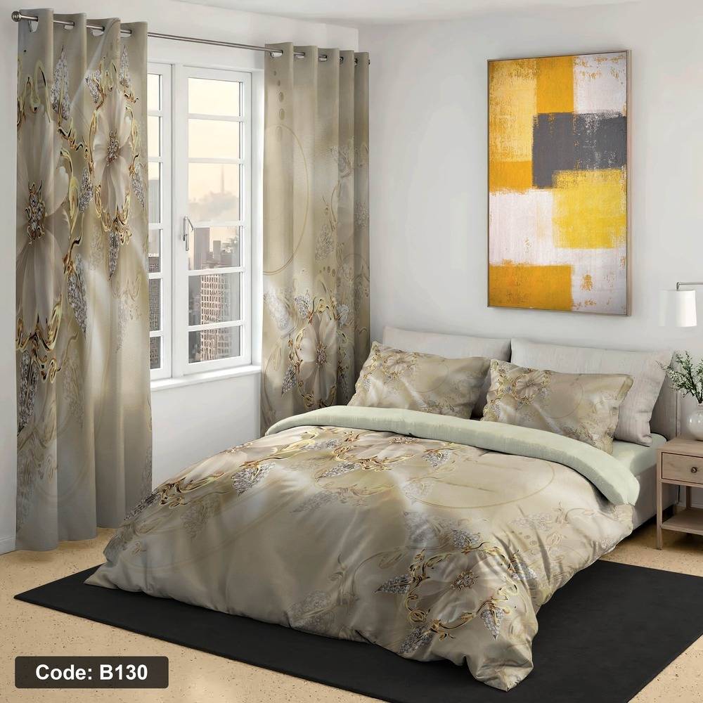 روتختی دونفره چاپی رنگ کرم کد b130