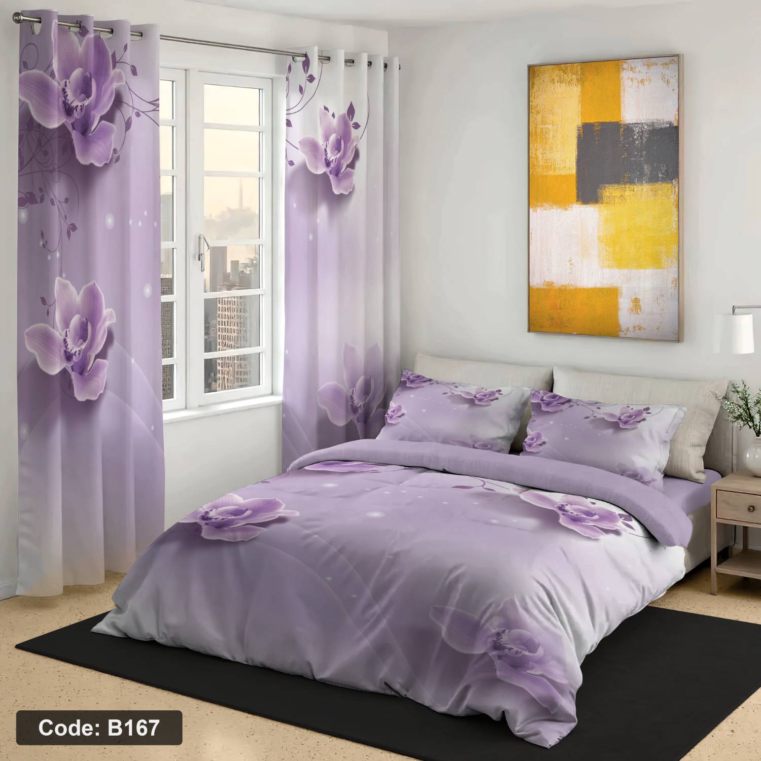 روتختی دونفره چاپی رنگ یاسی کد b167