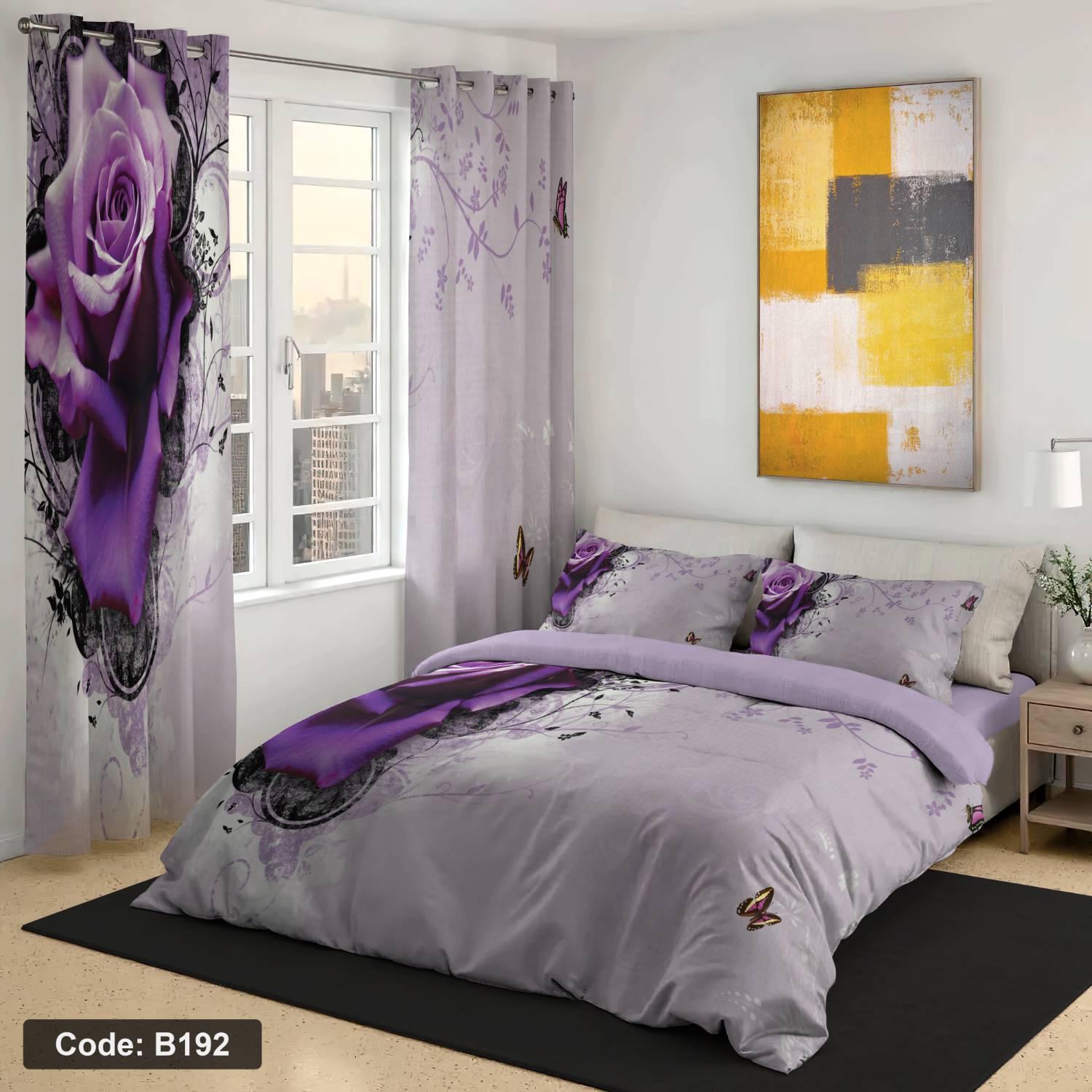 روتختی دونفره چاپی رنگ بنفش یاسی کد b191