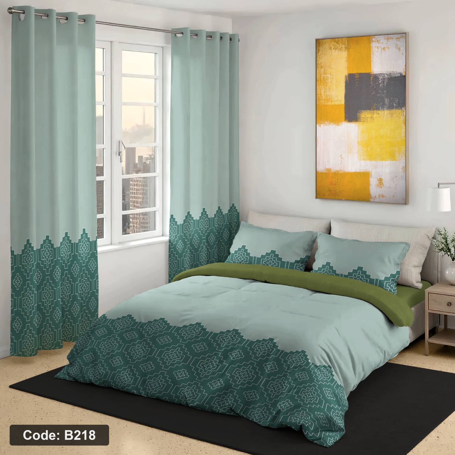 روتختی دونفره چاپی رنگ سبز آبی کد b218