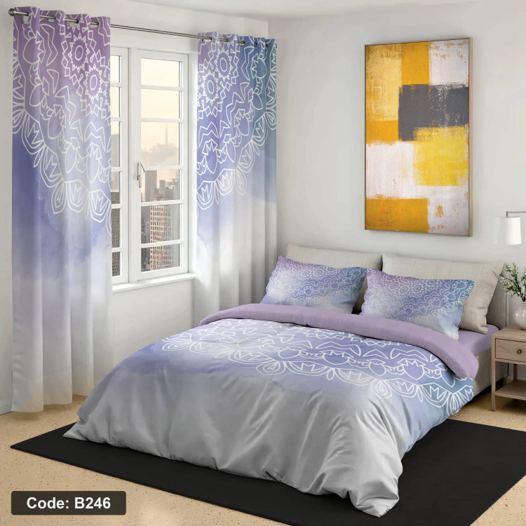 روتختی دونفره چاپی رنگ یاسی و سفید کد b236