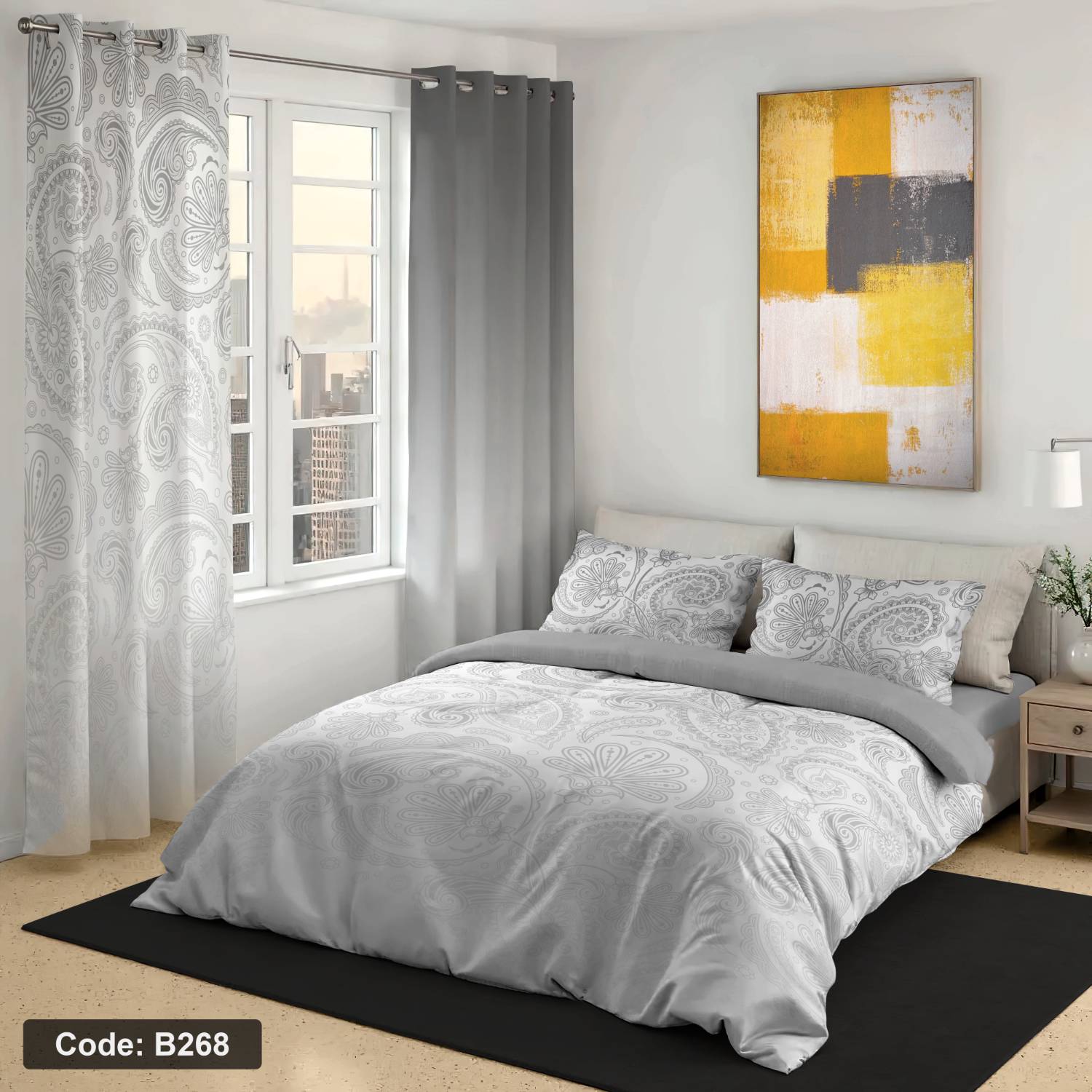 روتختی دونفره چاپی رنگ طوسی کد b268