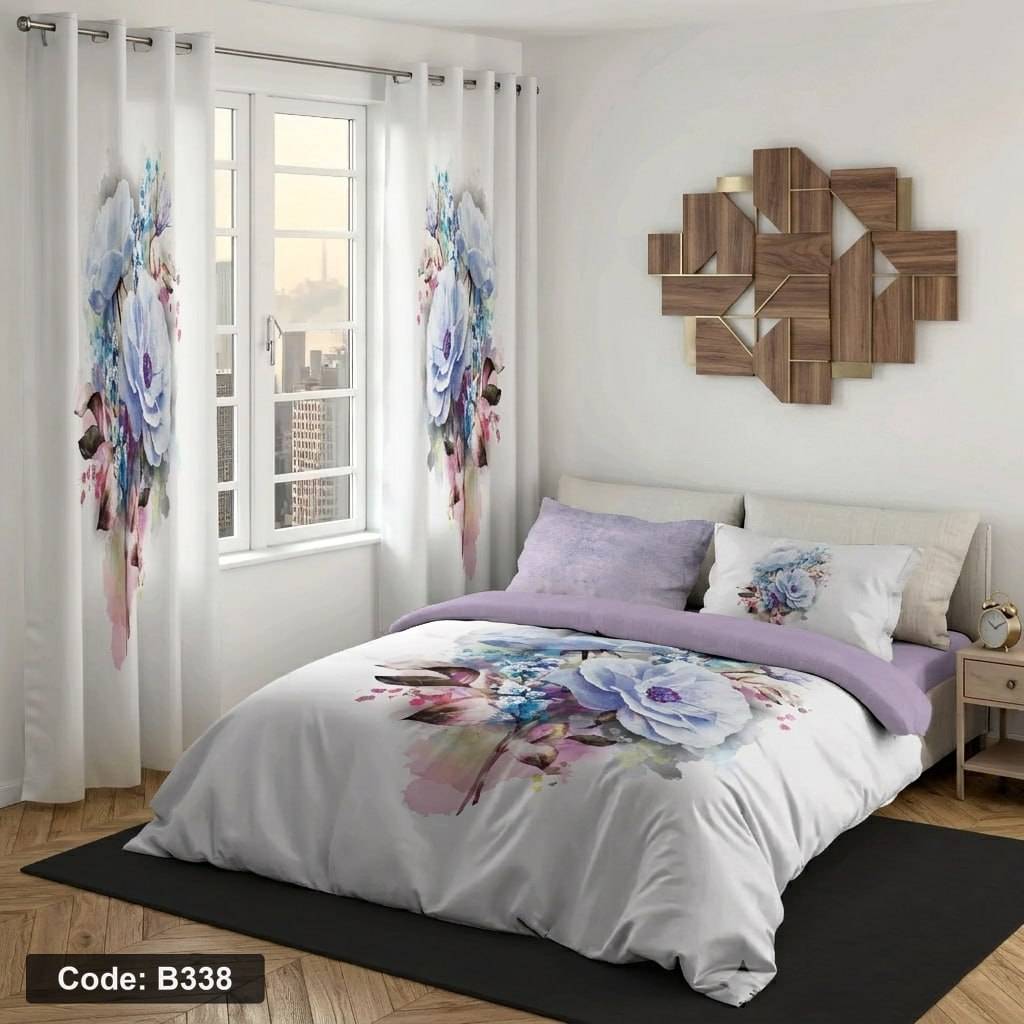 روتختی دونفره چاپی رنگ سفید گلدار کدb338